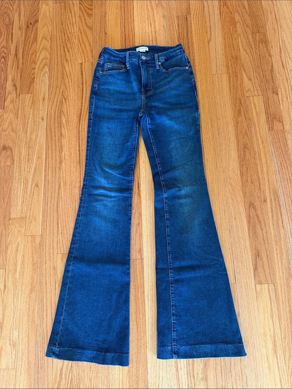 Good American Good Legs Flare Jeans with Trouser bottoms, size 26